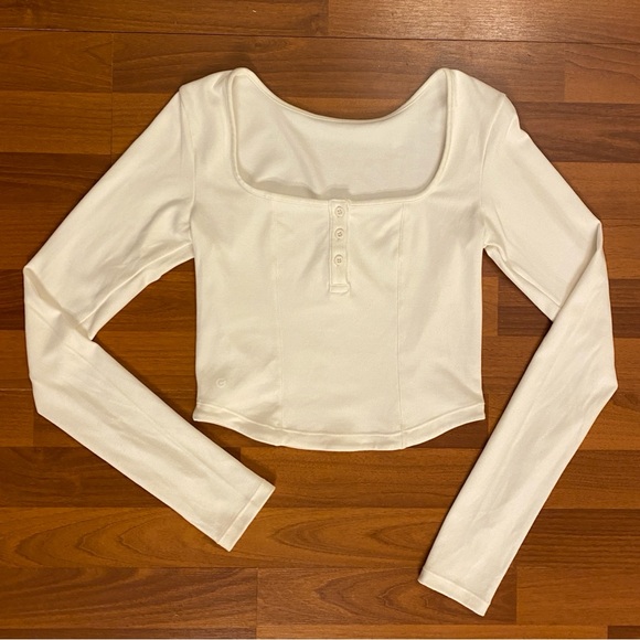 Glowmode Tops - Glowmode Sandwashed Modal Rib Curve Hem Long Sleeve Crop Top